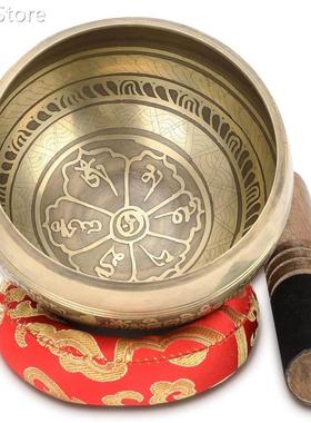 3.7“Brass Chime Bronze Qing Buddha Sound Bowl Nepal Ti