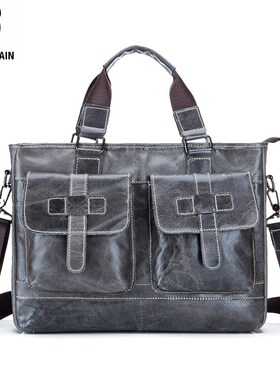 BULLCAPTAIN men's leather briefcase can be used for 14 inch