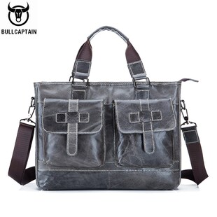 BULLCAPTAIN men's leather briefcase can be used for 14 inch