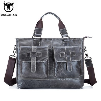 BULLCAPTAIN men's leather briefcase can be used for 14 inch