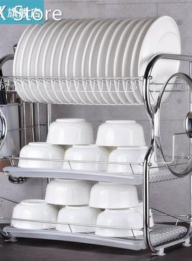 3-layer Kitchen Dish Drain Rack Stainless Steel Dishwashing