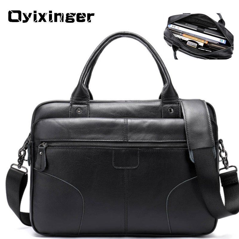 Men's Leather Laptop Briefcases Bags For Men Genuine Leathe