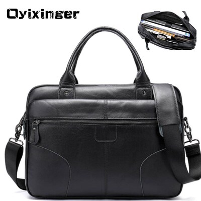 Men's Leather Laptop Briefcases Bags For Men Genuine Leathe
