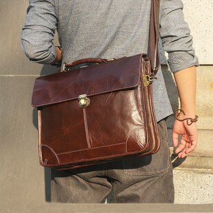 Men's genuine leather briefcase 15'' glossy double layer la