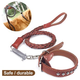 Dog Collars Leather Pet Dog Collar And Braided Leash Set For