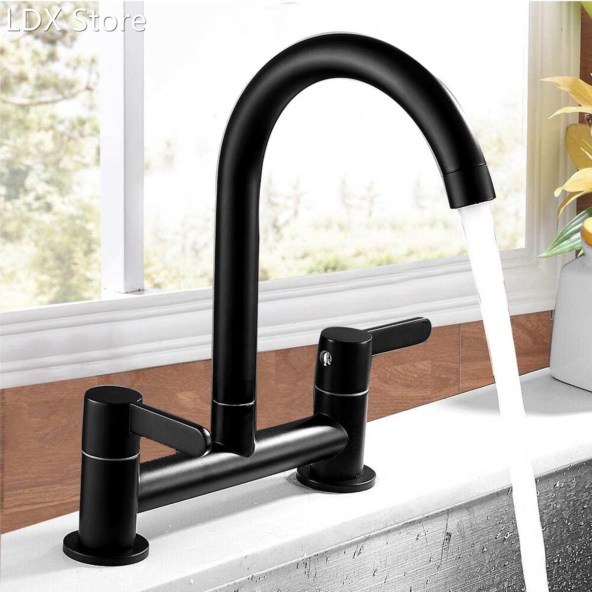 Black Double Handle Kitchen Faucets Bras Dual Hole Bathroom