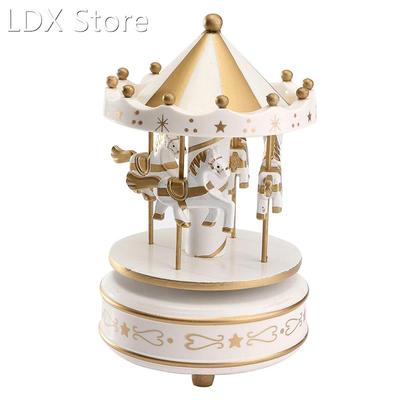 Wind Up Wooden Horse Roundabout Carousel Musical Box Kid Bir