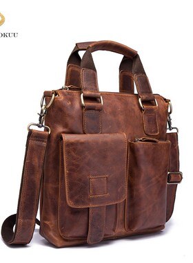 Men Original Leather Retro Designer Business Briefcase Casu