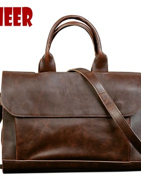 Business Briefcase Men's Bag Crazy Horse Skin Cross section