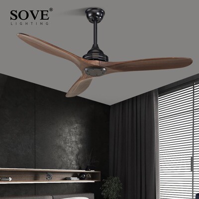 SOVE Black Industrial Vintage Ceiling Fan Wood Without Light