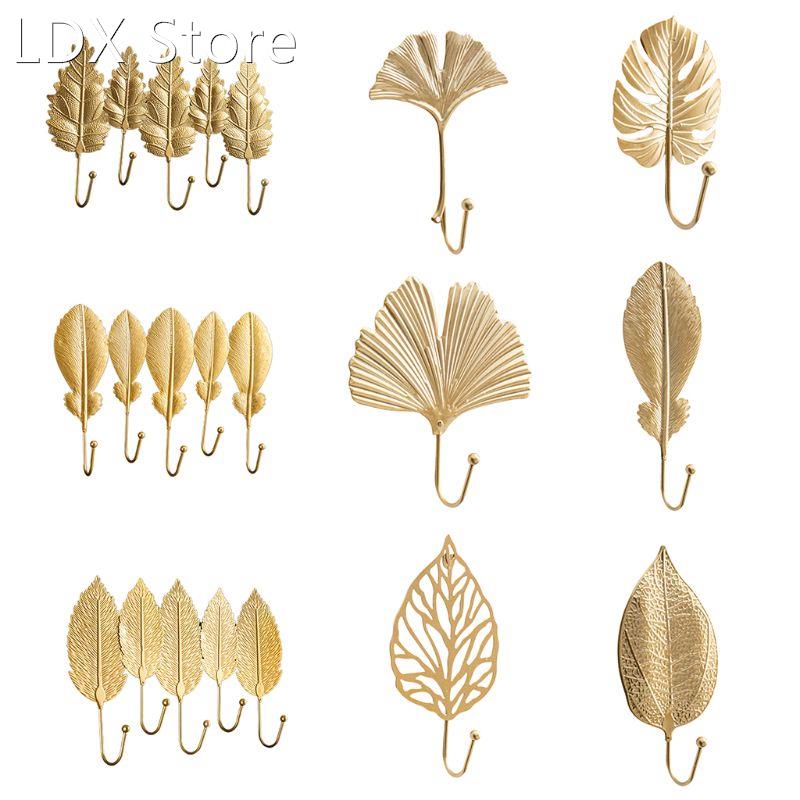 Nordic Luxury Leaf Shaped Hook Purse Coat Rack Key Hanger Wa