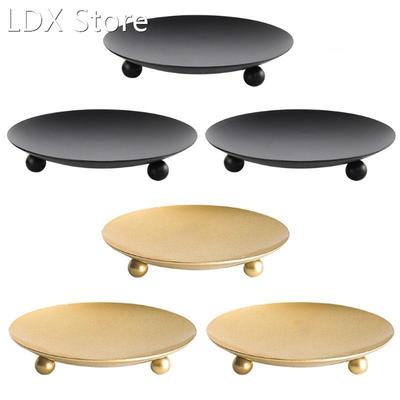 3pcs Rustic Wrought Iron Plate Candle Holders Stand Candelab