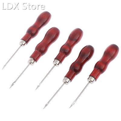 5 Pcs Red Wooden Handle Sewing Awl Hand Stitcher Leather Cra