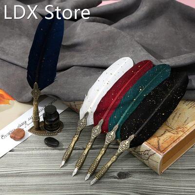 Retro Calligraphy Feather Dip Pen with 2 Nib Set Quill Fount