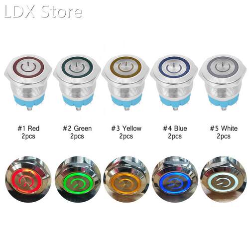 2Pcs 22mm Metal Push Button Switch Flat Head Momentary 4 Pin