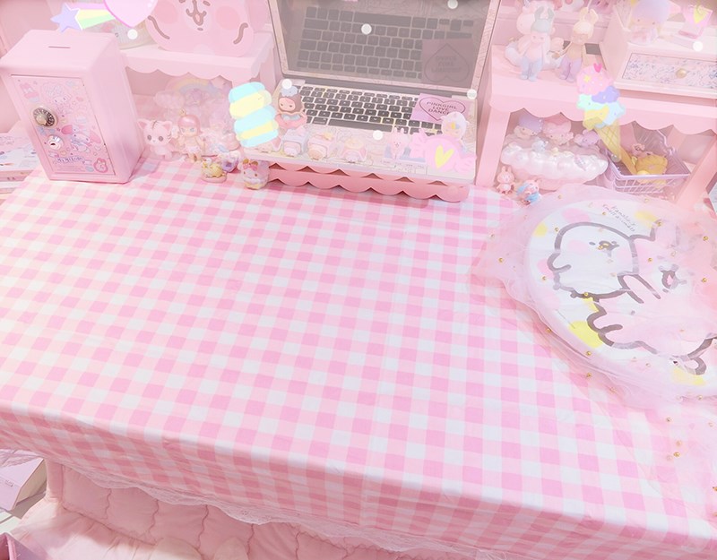 White Pink Grid Lace Tablecloth Cotton Rectangle Table Cloth