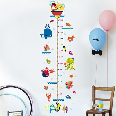 Cartoon Cats fishing Kids Height Measure Wall Stickers For G