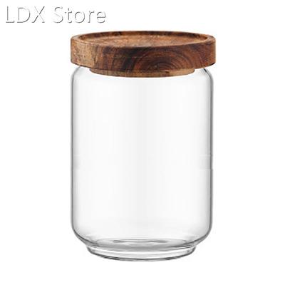 700 ML Wood Lid Glass Airtight Canister Kitchen Storage Bott