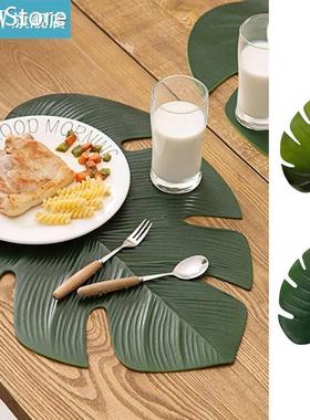 Elenxs Tablecloth Sheet Green Leaf Shape EVA Insulation Mat