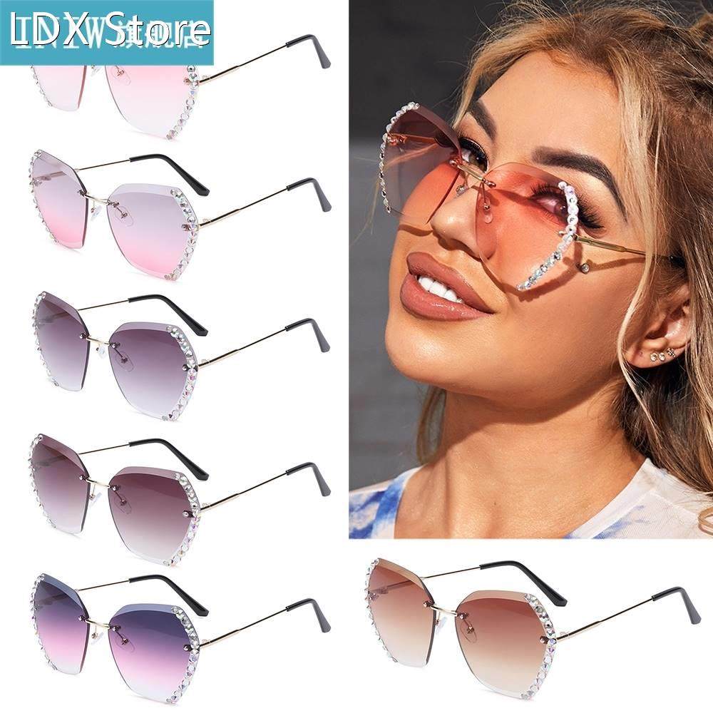 Fashion Diamond Square Sunglasses Metal Retro Rimless Oversi