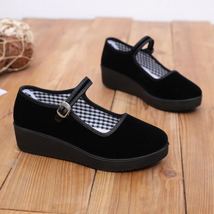 老北京布鞋女软底黑布鞋酒店工作鞋平底坡跟厚底礼仪单鞋妈妈舞鞋