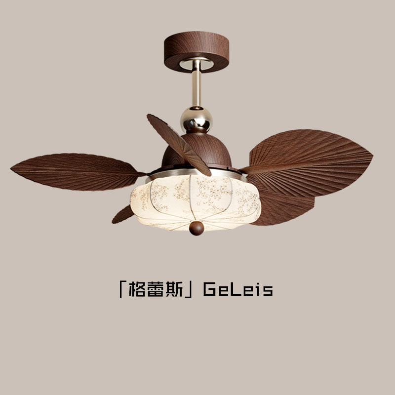 风扇灯吊扇灯2025新款镍胡桃木色卧室吸顶灯中古风餐厅灯风扇一体