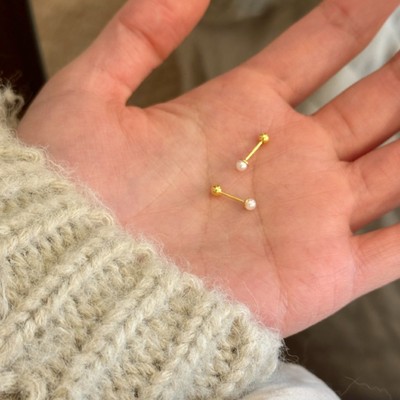 S999mini珍珠耳钉纯银耳饰女18k金螺丝拧扣睡觉免摘养耳洞耳骨钉