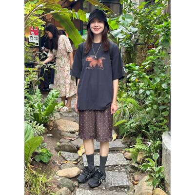 日系复古风咖啡色波点显瘦直筒中裙女夏小个子木耳边百搭半身短裙