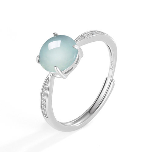 翠莹福S925银镶嵌天然A货翡翠蓝水戒指冰种玉石时尚指环女戒 D982