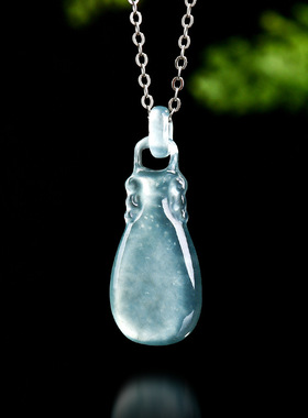 翠莹福天然A货翡翠蓝水小花瓶活扣锁冰种玉石时尚女款项链D577