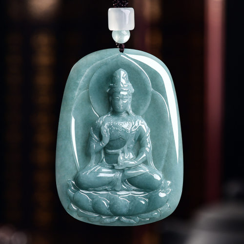 翠莹福A货翡翠蓝水观音玉石吊坠