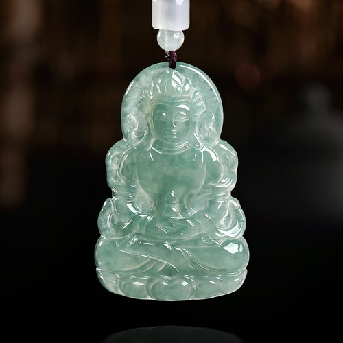 翠莹福缅甸翡翠度母观音吊坠