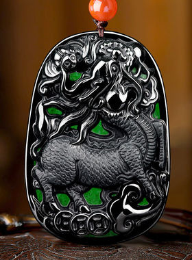 翠莹福天然墨翠a货翡翠麒麟玉石吊坠冰种挂件男士女款玉坠C310