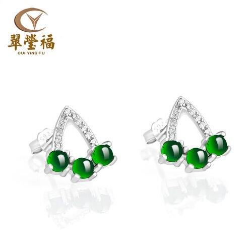 s925银A货翡翠翠莹福耳钉