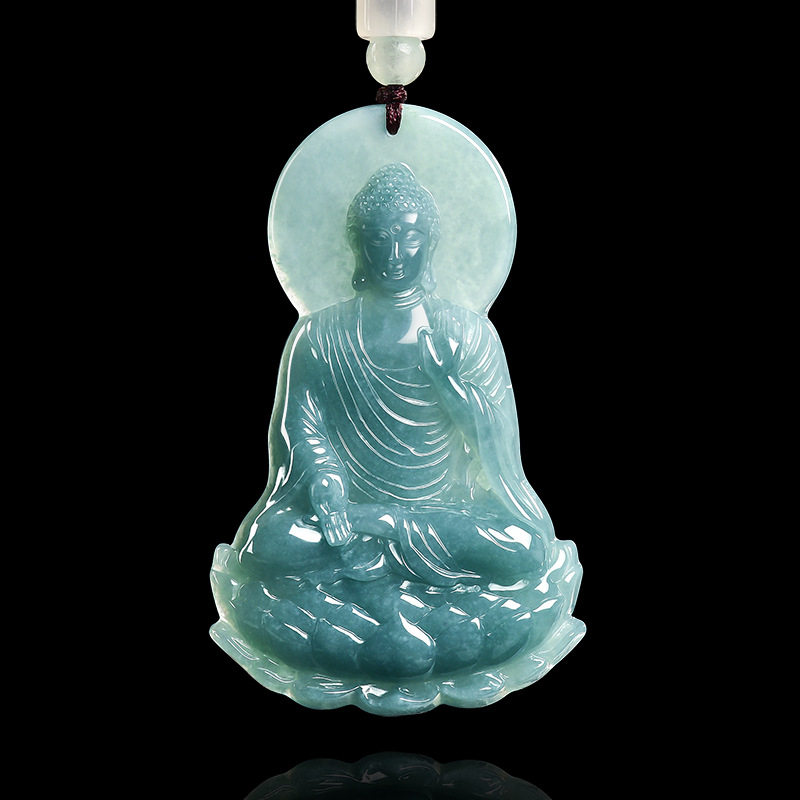翠莹福A货翡翠蓝水本命佛玉挂件