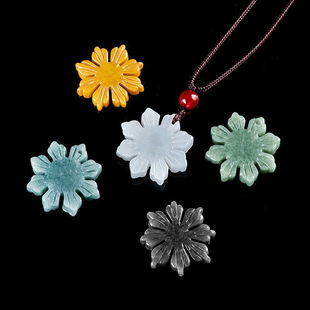 翠莹福天然缅甸A货翡翠太阳花吊坠扣头豆种玉石挂件女款 玉坠D272