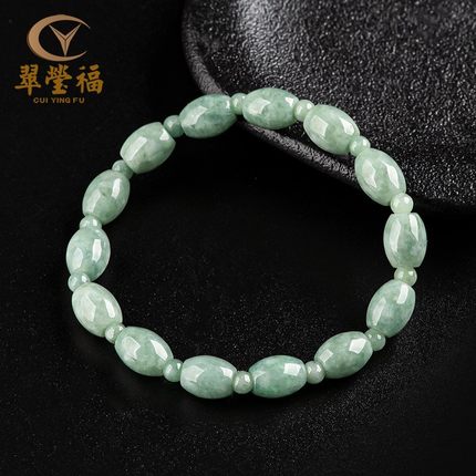 翠莹福正品天然A货翡翠路路通手链豆种玉石桶珠手串女款手饰 SL65