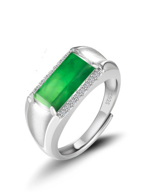 翠莹福天然A货翡翠阳绿马鞍戒冰种玉石戒指S925银男女款可调D616