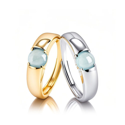 翠莹福天然A货翡翠蓝水蛋面戒指