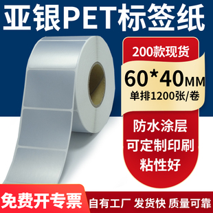 亚银不干胶标签纸60*40mm单排防水油哑银pet条码打印纸6x4cm定制