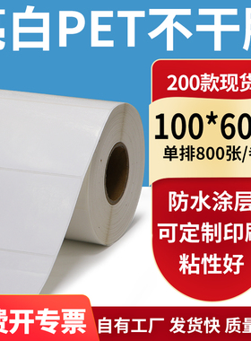 亮白PET标签纸100*60mm不干胶防水贴纸防油撕不烂PVC10x6cm定做制