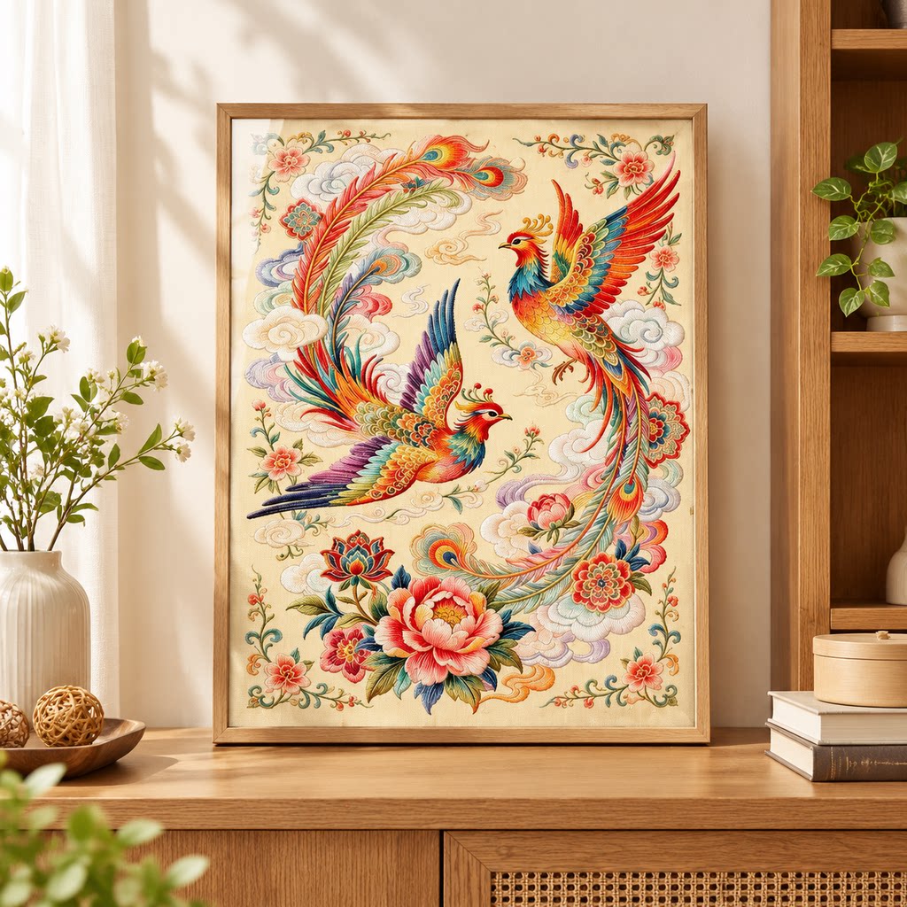 满绣牡丹凤凰涅槃十字绣套件客厅装饰画中国风自己绣刺绣动物