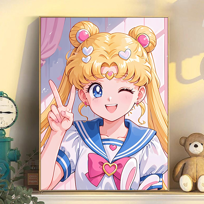 美少女战士卡通diy数字油画手工丙烯填充填色手绘卡通涂鸦挂画