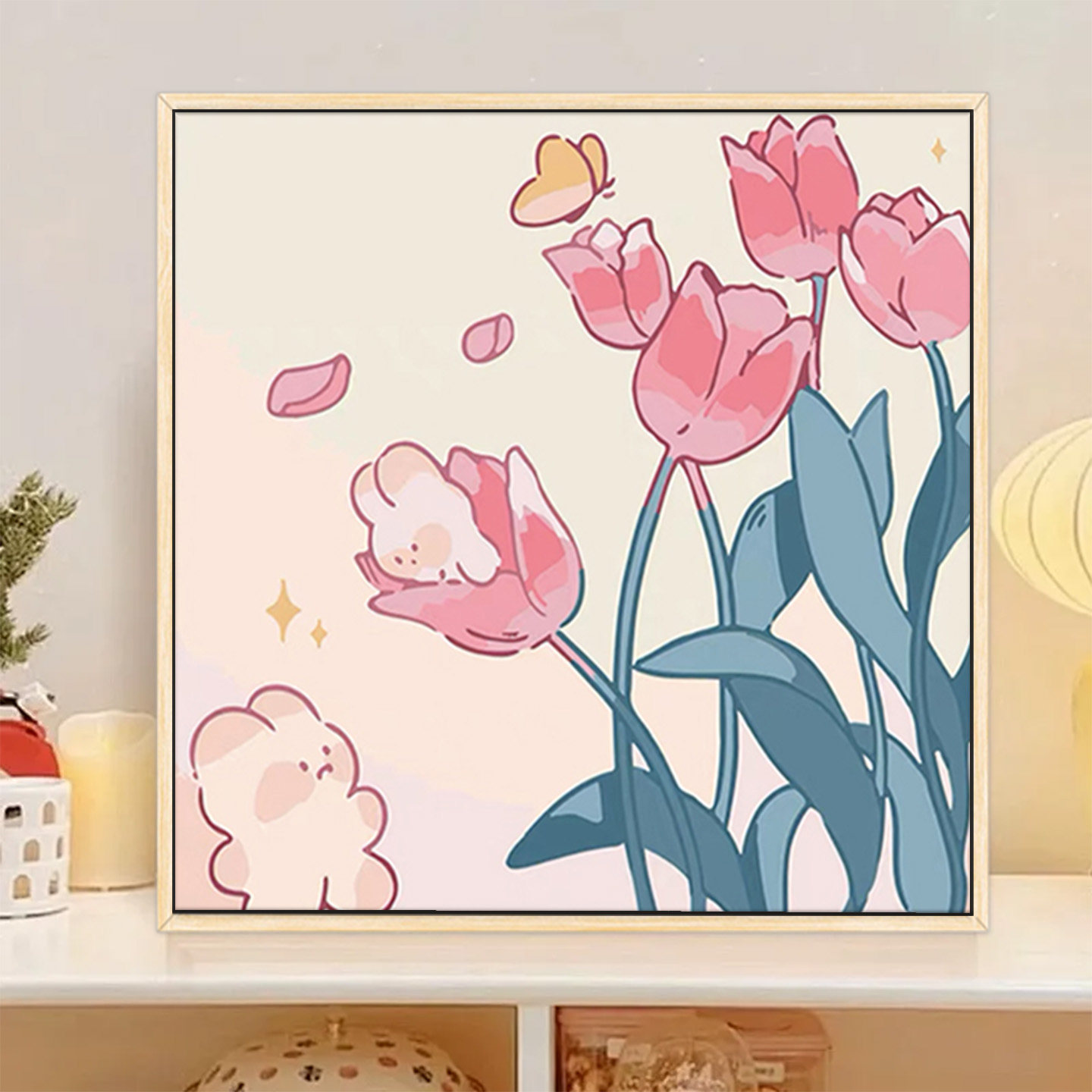 郁金香数字油画diy填充花卉卡通治愈系油彩画填色涂色丙烯画手工,家居饰品,DIY/数字油画,淘宝优惠券,粉丝福利购,淘宝优惠卷