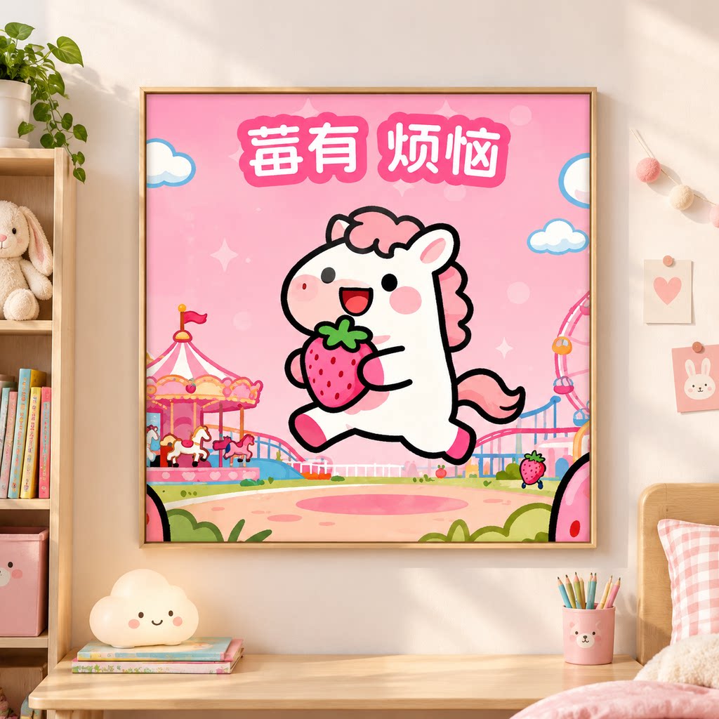 莓有烦恼十字绣 2026新款粉色游乐园可爱小马手工绣挂画