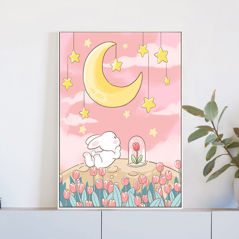 数字油画diy郁金香风景兔子手工涂鸦填充夏花油画简单解压装饰画