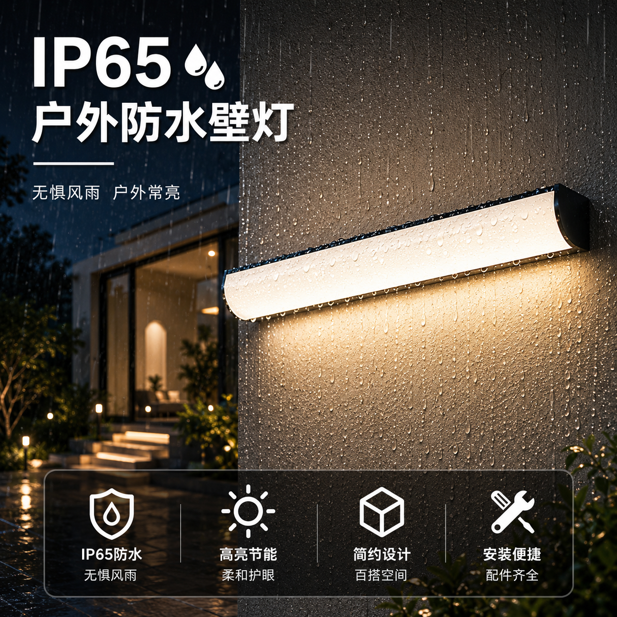 LED户外防水壁灯IP65防水防潮墙壁简约长条灯庭院门前照明墙角灯