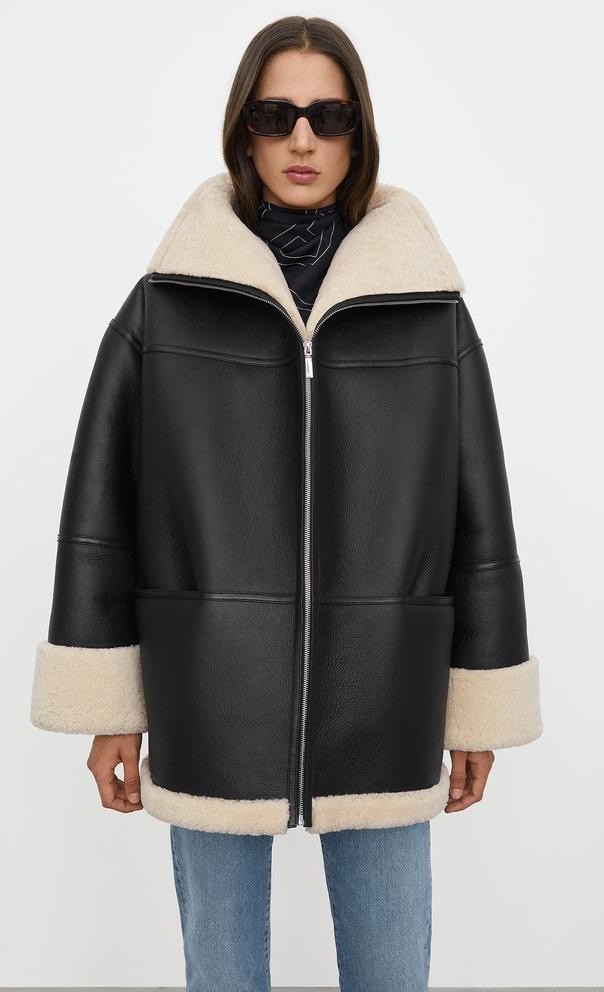 途中现货toteme signature shearling羊皮皮毛一体宽松夹克外套21