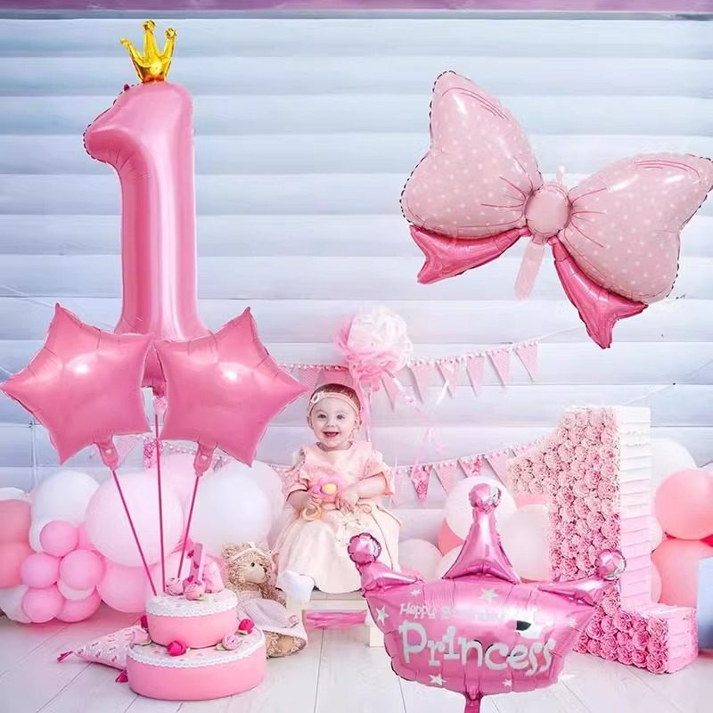 女孩宝宝1周岁场景布置粉色蝴蝶结生日数字气球写真拍照装饰道具,节庆用品/礼品,气球,淘宝优惠券,粉丝福利购,淘宝优惠卷
