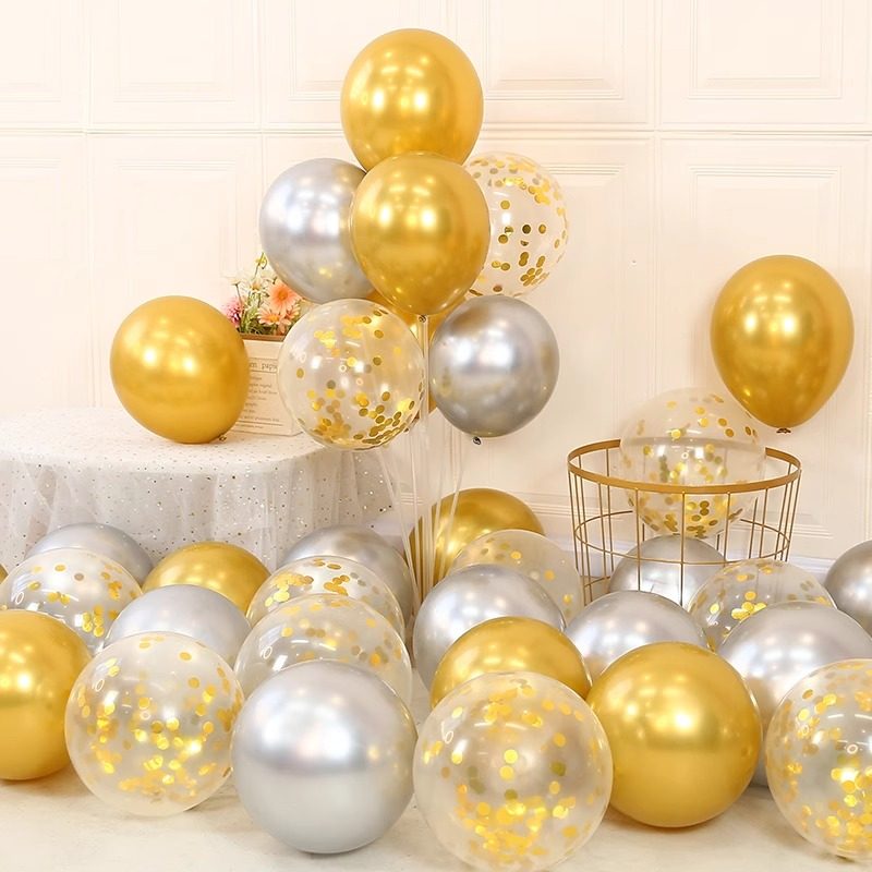 网红金色透明亮片金属气球